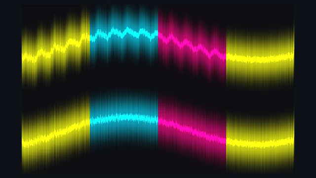 Stereo Split Scope: Dual-channel oscilloscope displaying Left and Right stereo waveforms simultaneously.