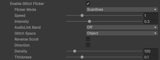 FireRatShader material inspector: Glitch Flicker settings