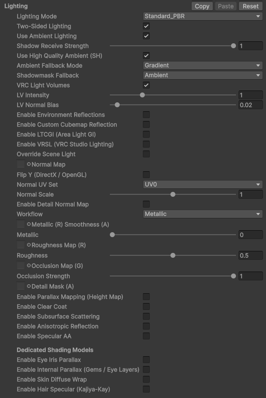 FireRatShader material inspector: Lighting section in Standard PBR mode