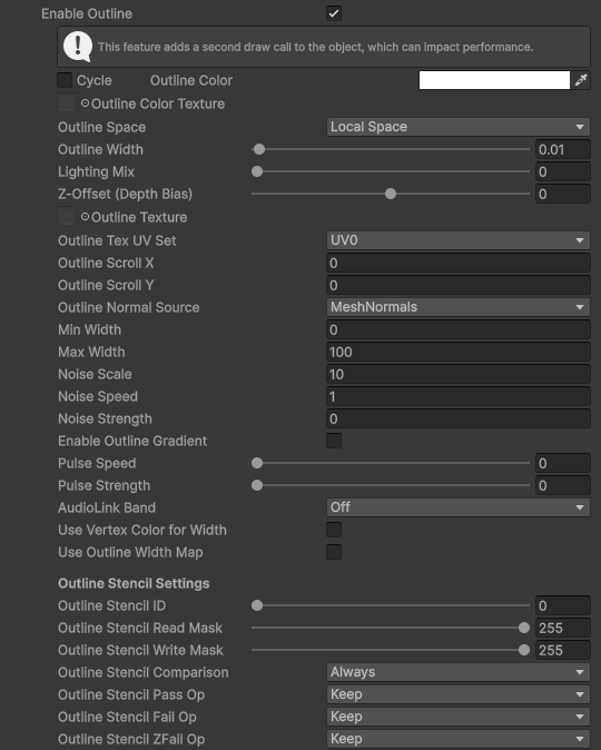 FireRatShader material inspector: Outline settings
