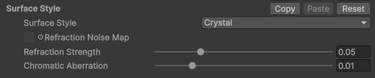 FireRatShader material inspector: Surface Style set to Crystal