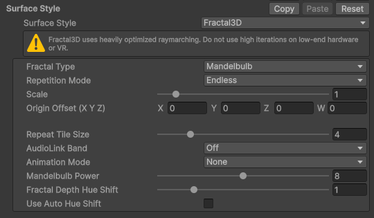 FireRatShader material inspector: Surface Style set to 3D Fractal