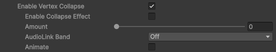 FireRatShader material inspector: Vertex Collapse settings