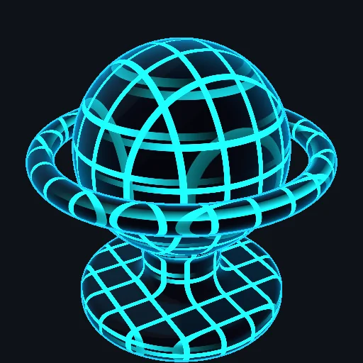 Cyber Grid: Scrolling neon grid lines across a dark hull with cyan edge outlines and rim glow.