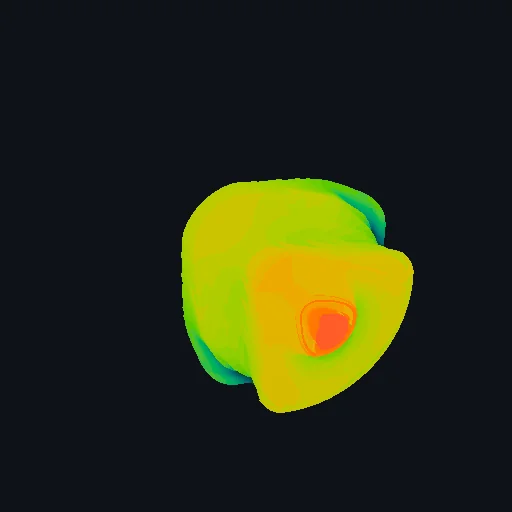 Burning Ship: 3D raymarched fractal calculated inside the sphere volume with 360° rotation.