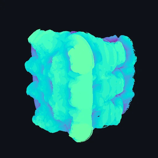 Hybrid Box-Bulb: 3D raymarched fractal calculated inside the sphere volume with 360° rotation.