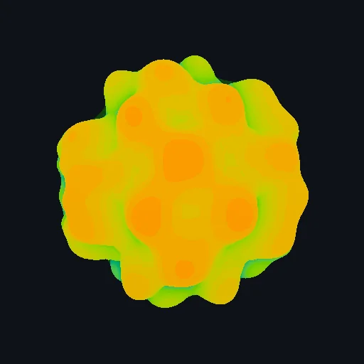 Mandelbulb: 3D raymarched fractal calculated inside the sphere volume with 360° rotation.