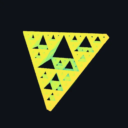 Sierpinski Pyramid: 3D raymarched fractal calculated inside the sphere volume with 360° rotation.