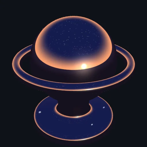 Skybox Reflection: Dynamic cubemap reflection rotating smoothly across metallic surface.
